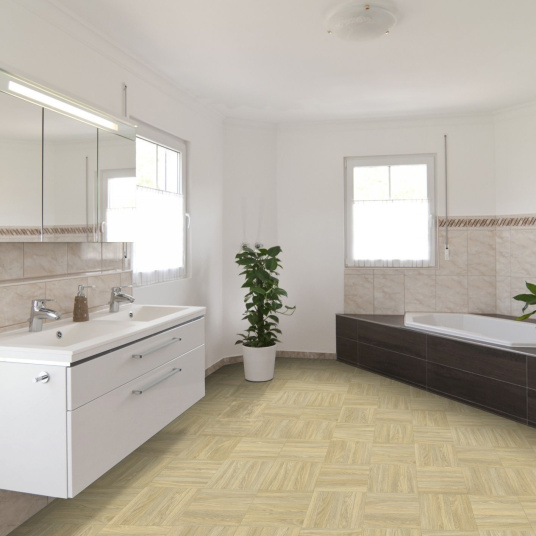 Sol Vinyle Style parquet mosaïque rétro chêne clair - salle de bain
