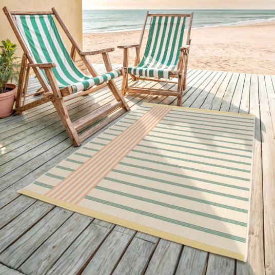 Tapis d'intérieur ou d'extérieur vintage Basile pastel multicolore - terrasse