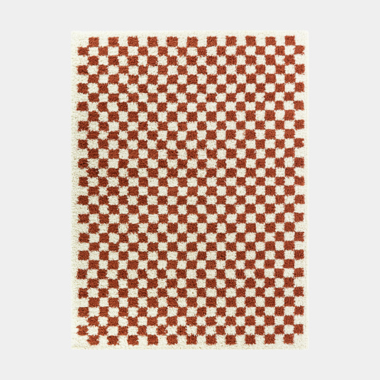 Tapis damier à poils longs - Colorama - Rouge terracotta
