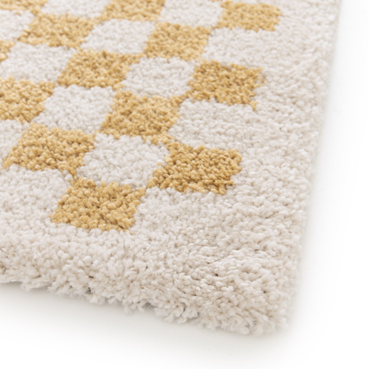 Tapis damier à poils longs - Colorama - Jaune rétro - coin