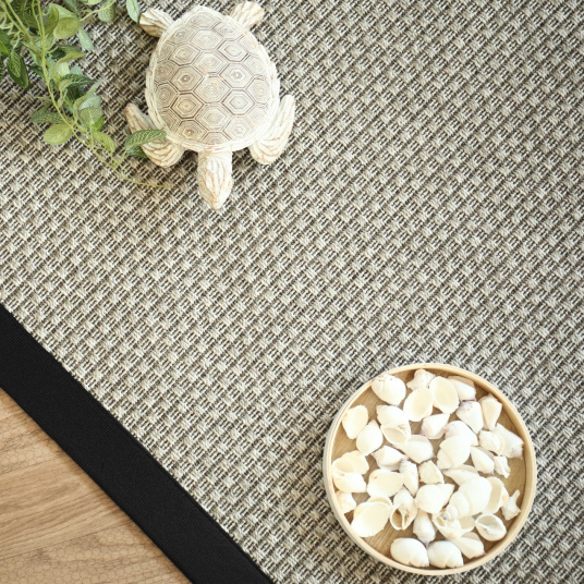 Tapis intérieur / extérieur Natté Sumatra Silver ganse noire - vue de haut