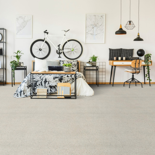 Sol Lino Tendance - Effet granit gris clair moucheté - Chambre