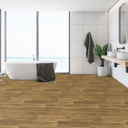 Sol Vinyle Textile Grande largeur - Aspect parquet chêne fumé - Salle de bain