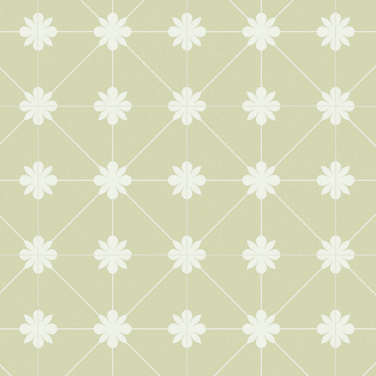 Zoom sur le décor rétro lumineux des carreaux du sol vinyle Lexington Bloom jaune