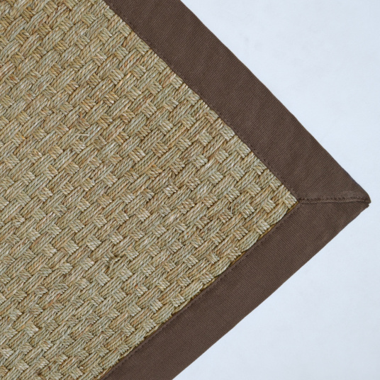 Tapis jonc de mer Paro fin natté 4x4 ganse marron - Coin