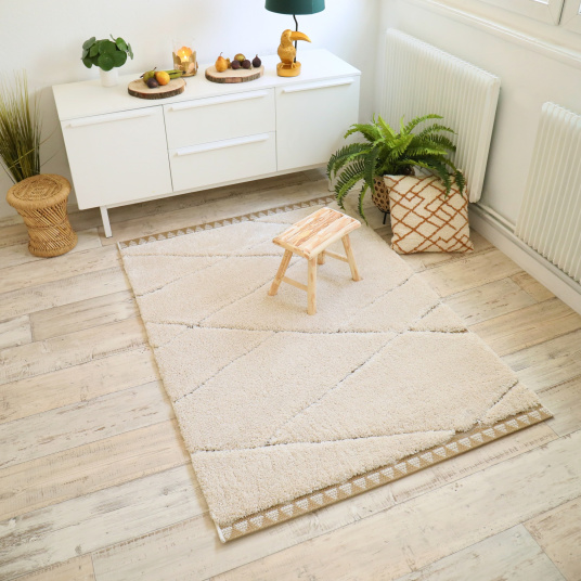 Tapis de salon en relief - Sweet home - Ligne écru et crème - salon