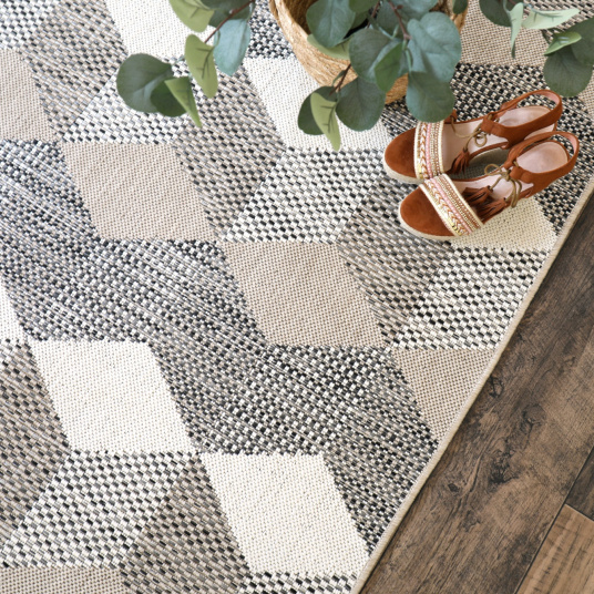 Tapis graphique Essenza Marron - Cubes 3D - vue du dessus