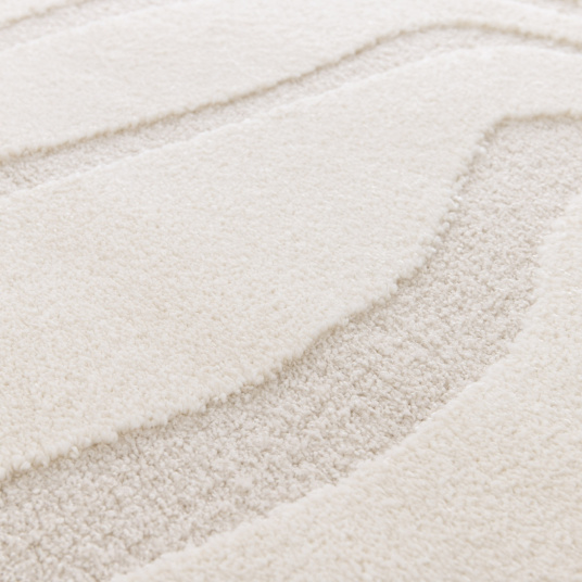 Tapis rond de salon en relief - Belle-île - Vagues écru et crème - vue de près