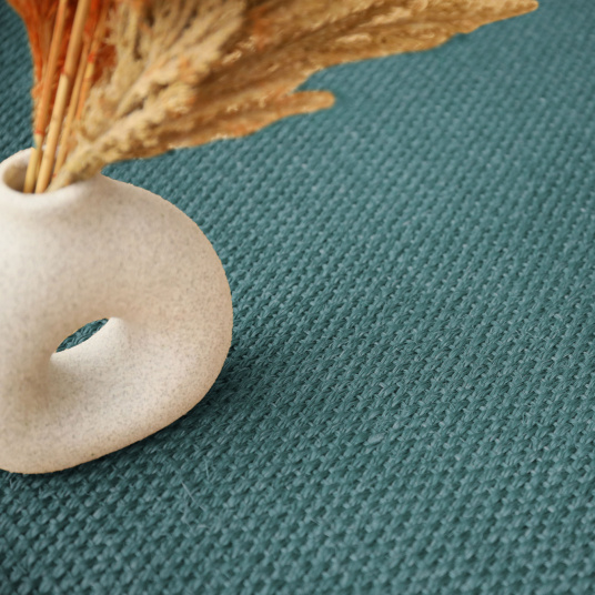 Zoom sur le tissage Panama du sisal Tulum turquoise, fibres naturelles et texture authentique - vue de près