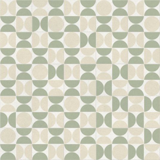 Détail du sol vinyle graphique Atelier Bauhaus Vert avec cercles et demi-cercles
