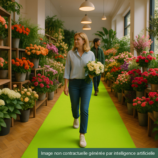 Moquette Stand Event - Vert pomme - Tapis de passage dans un commerce