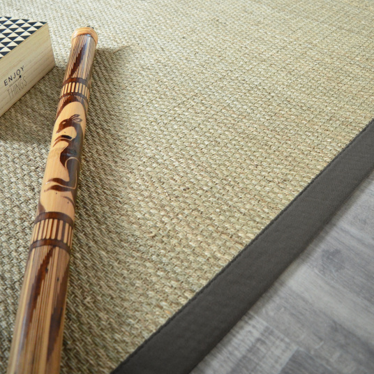 Tapis jonc de mer fin panama ganse coton anthracite