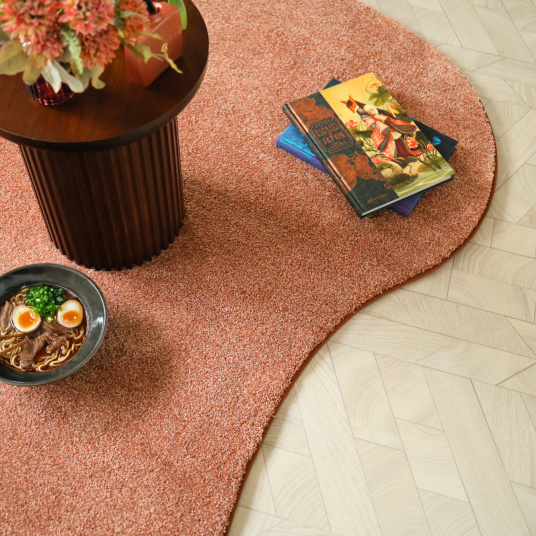 Tapis contemporain de forme organique - Influence - Rose corail - salon