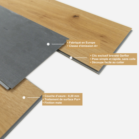Lame vinyle - Gerflor Senso 20 Lock - Bark Medium avec effet bois aux nœuds apparents inspiré du parquet