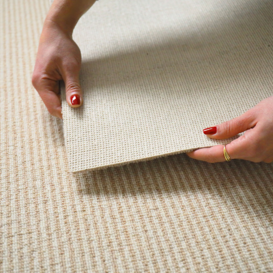 Moquette rayée chambre Laine & Mix Écru et beige miel - envers