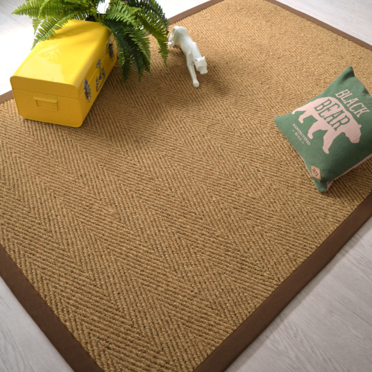 Tapis Coco Paravan chevron ganse coton marron