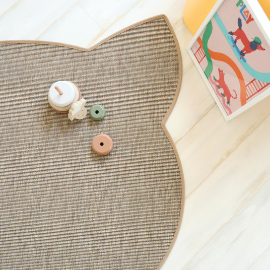 Tapis chat design - Miaou chic - Beige - vue du dessus