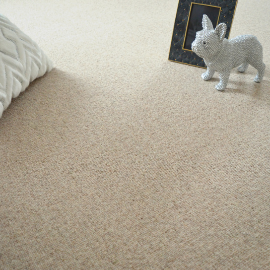 Tapis pure laine Killoo grège ganse coton écru - chambre