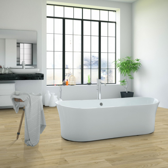 Sol Vinyle Textile Grande largeur - Aspect parquet chêne clair - Salle de bain