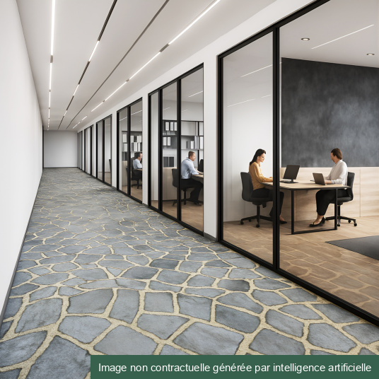 Revêtement événementiel imprimé pavés – décor pierre pour espace bureau