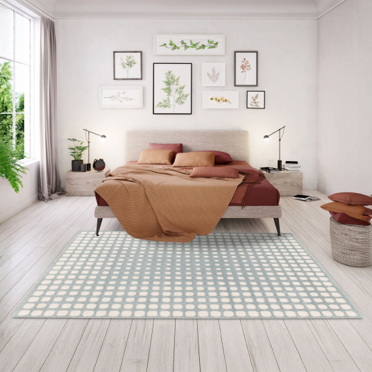 Tapis graphique en relief Art Abstrait - Bleu ciel apportant douceur et élégance dans une chambre