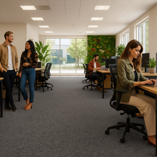 Moquette professionnelle - Trafic 33 Contract - Écorce chiné recyclable - Bureau open space moderne