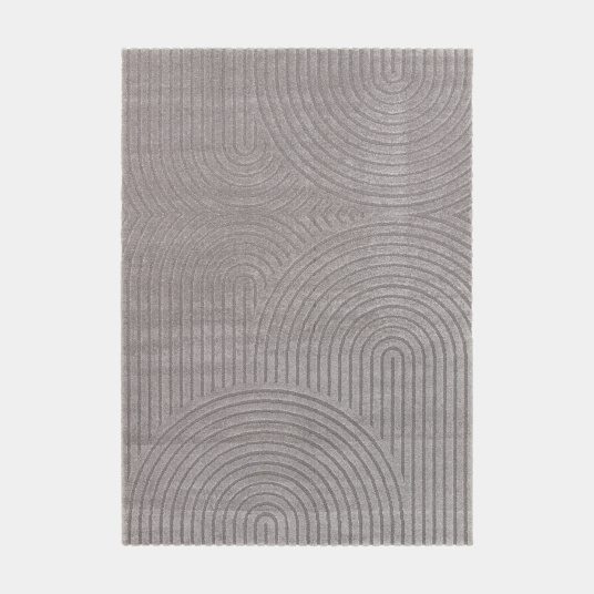 Tapis de salon en relief - Circle - Courbe gris chaud vu de dessus, design graphique moderne