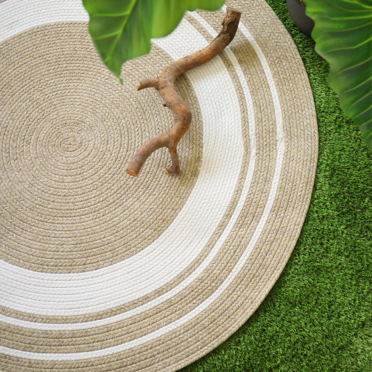 Tapis rond imitation fibres naturelles intérieur et extérieur Provence aspect jute - vue de haut