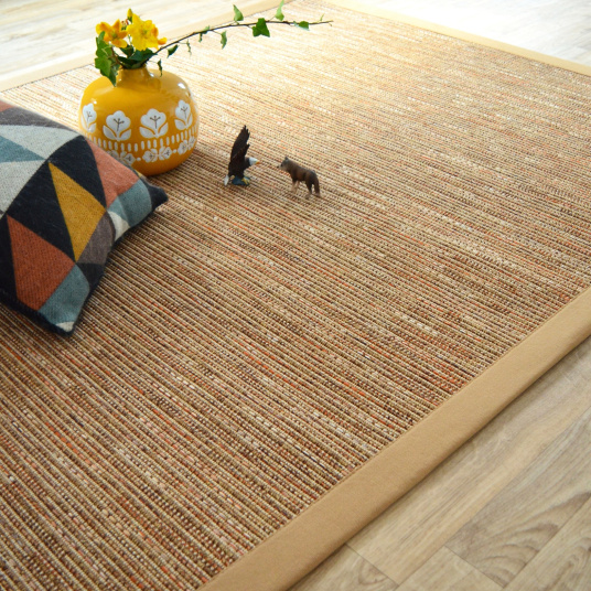 Tapis tissé plat Bornéo nature ganse coton café au lait
