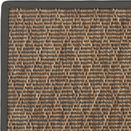 Tapis intérieur / extérieur Timika - Marron camel - Galon noir, tissage plat aux nuances brunes avec finition galon noir