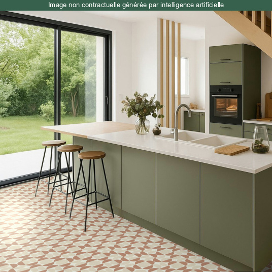 Sol Vinyle Mood - Atelier Bauhaus - Terracotta dans une cuisine tendance et chaleureuse