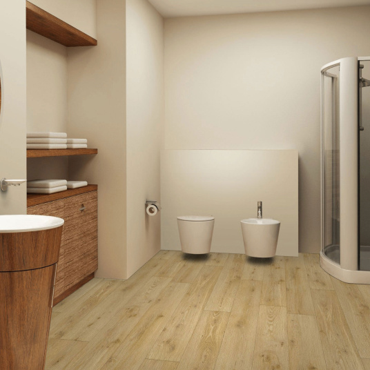 Sol Vinyle Link Plus - imitation parquet bois naturel - vue salle de bain