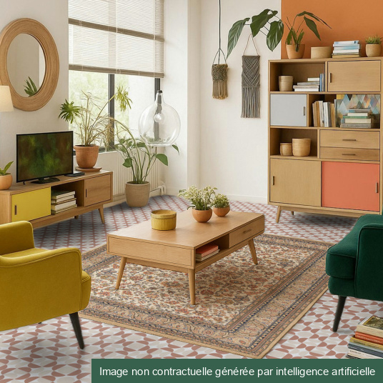 Ambiance chaleureuse avec sol vinyle Mood damier et déco Terracotta dans le salon