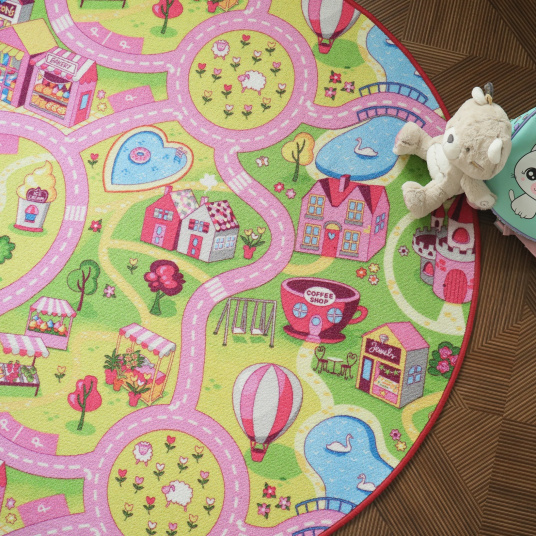 Tapis rond de jeu enfant circuit de voiture shopping - vue de haut