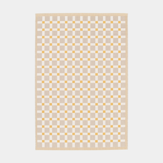 Tapis à motif carreaux en matière recyclée - Pauline - Beige et ocre