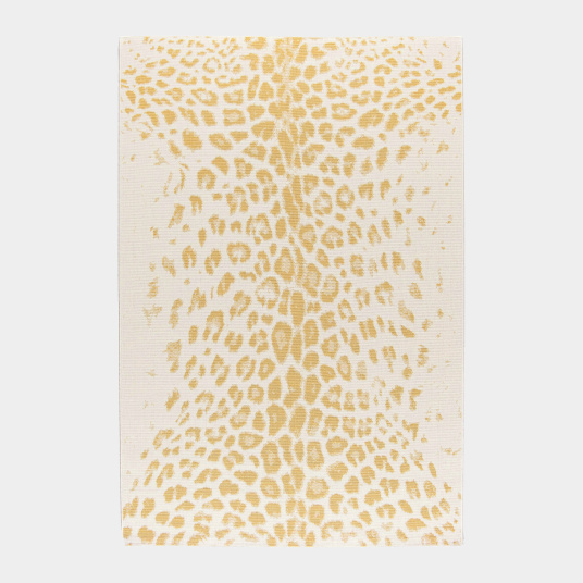 Tapis léopard crème et doré, motif animalier chic et tissage résistant en polypropylène premium