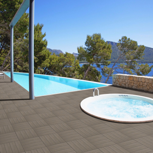 Dalle Terrasse Composite clipsable - Chocolat - contour piscine