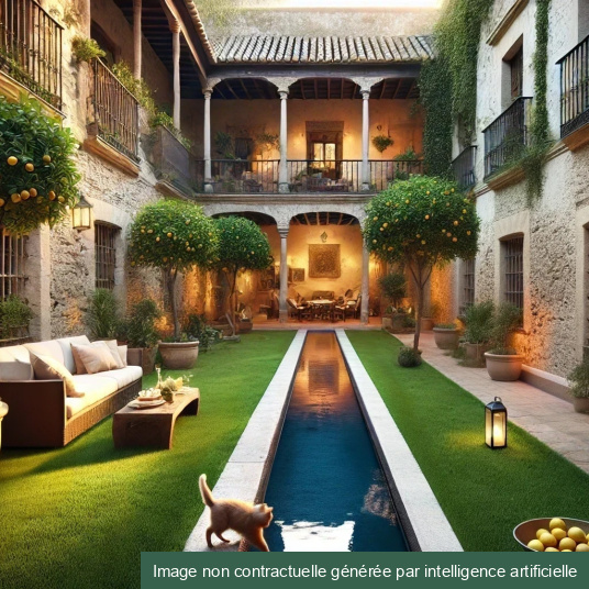 Jardin aménagé avec gazon synthétique Séville - 50mm, ambiance méditerranéenne