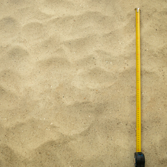 Revêtement vinyle Relief 3D motif plage de sable, aperçu de la taille réelle du décor grâce au mètre