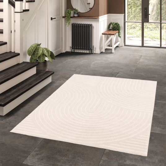Tapis de salon - Circle Line - Beige et écru - couloir