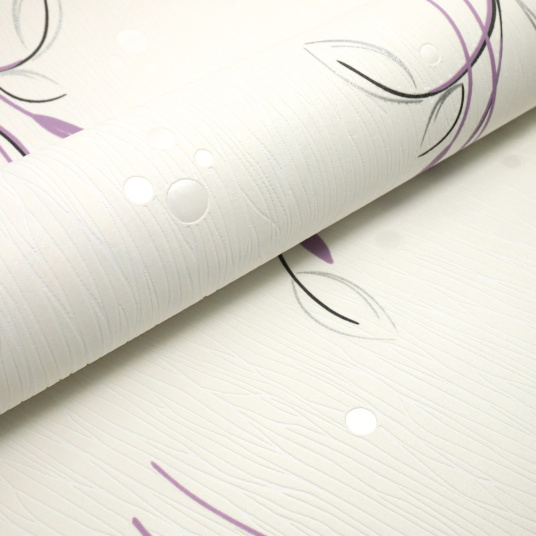 Papier peint vinyle expansé sur intissé - Basique - Motif floral violet pois satiné - Rouleau