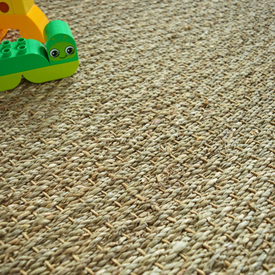 Tapis Jonc de mer Varana panama ganse coton brun - gros plan