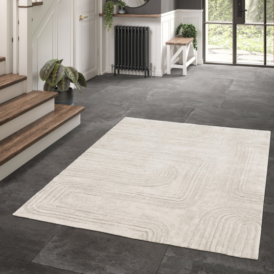 Tapis de salon doux à motif organique - Deva - Grège - salon