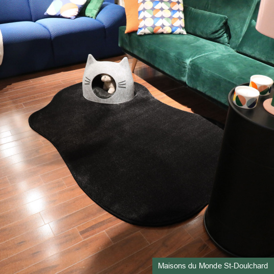 Tapis contemporain de forme organique Hypnose noir velours - salon