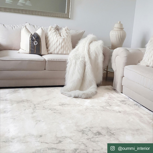 Tapis de salon - Velours marbré clair - Crème - Ambiance Salon