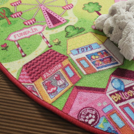 Tapis rond de jeu enfant circuit de voiture shopping - gros plan
