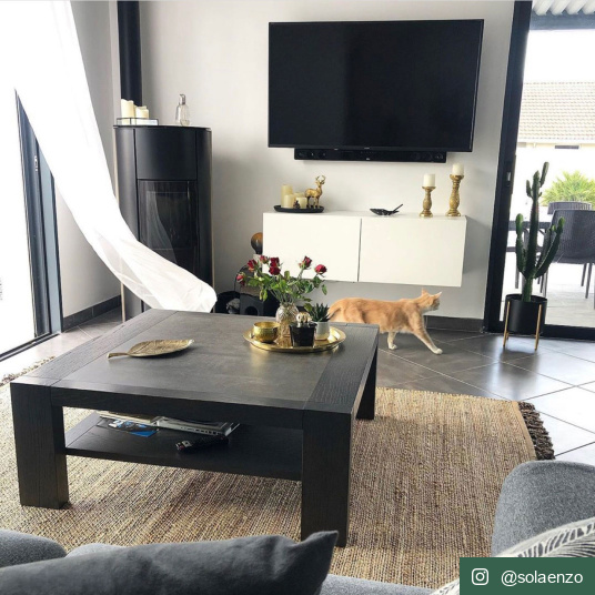 Tapis naturel en jute et coton - Néo-ethnique marron - Ambiance salon