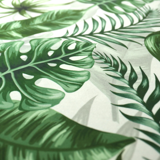 Tapis toucher soft - Imprimé feuilles exotique - Vert et écru - gros plan