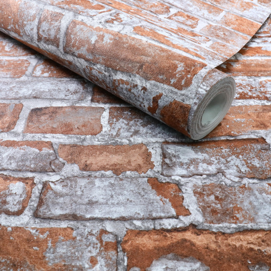 Papier peint vinyle sur intissé - Casual Minéral - Effet briques rouge terracotta - Rouleau