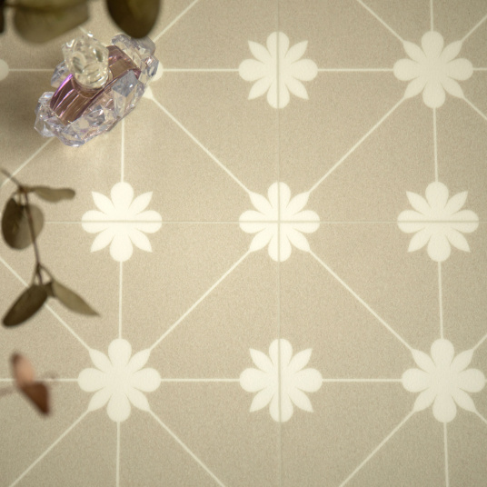 Revêtement PVC aspect carreaux Lexington Bloom beige, finition mate et douce